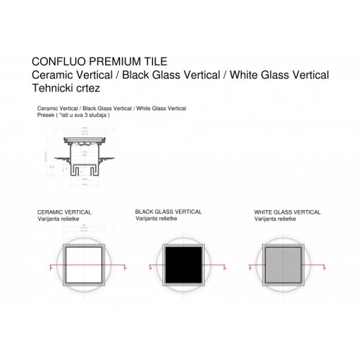 Точечный трап PESTAN Confluo Standard Ceramic, Точечный трап 150х150 мм Confluo Standard Ceramic 3, полая под плитку, с рамкой