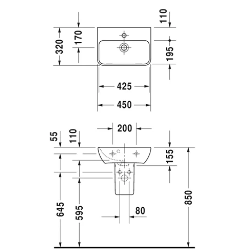 0719450000 Раковина подвесная ME by Starck 45x32 Duravit