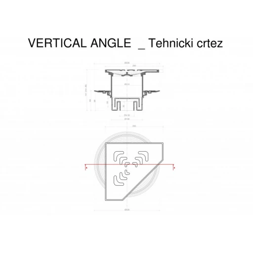 Угловой трап PESTAN Confluo Standard Angle, Угловой трап 194х194 мм Confluo Standard Vertical Angle, металл с перфорацией Square (квадрат)